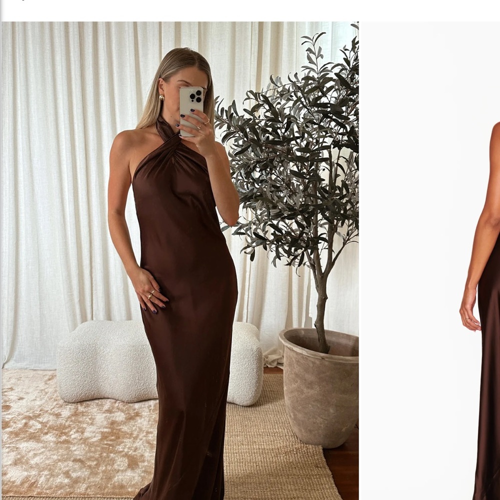 Show Me Your MuMu Chocolate Luxe Satin Brown Maxi Dress